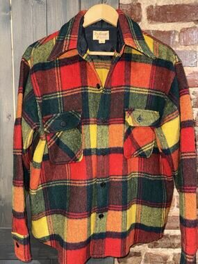 Vintage FOX KNAPP Sportswear Plaid Wool Flannel Shacket Sz L Pristine Condition